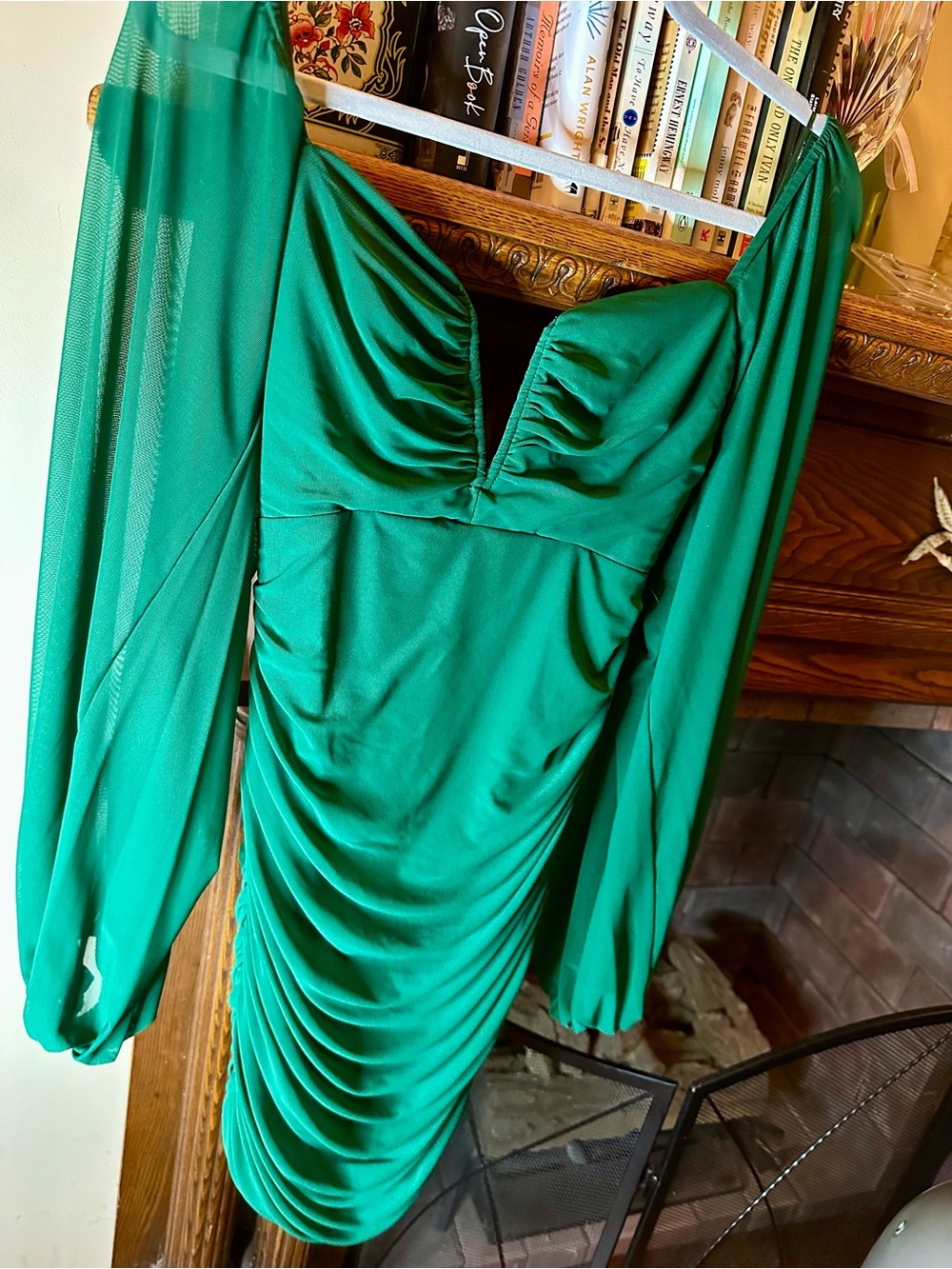 12th Tribe Emerald Green Ruched Mini Dress